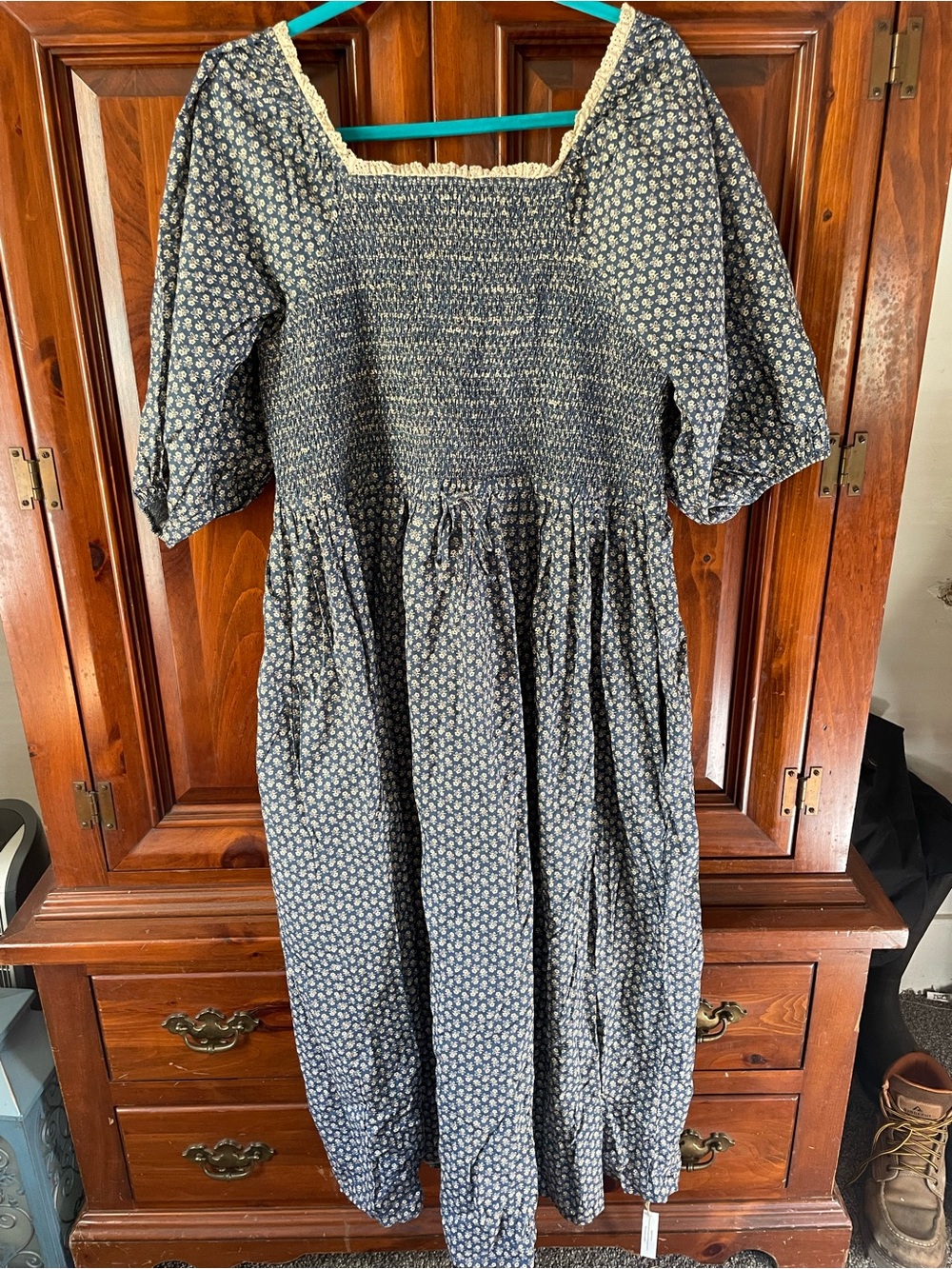 Christy Dawn Navy Floral Smocked Square-Neck Maxi Dress
